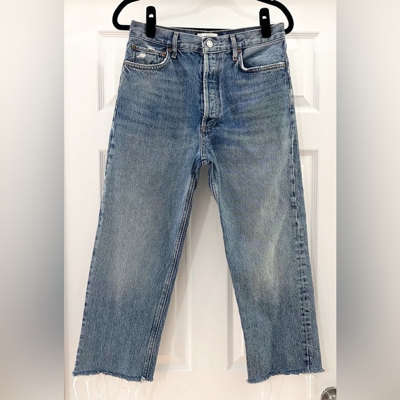 Agolde 90s Pinch Straight Cropped Raw Hem Rigid Denim Jeans sz 28 - Picture 1 of 7